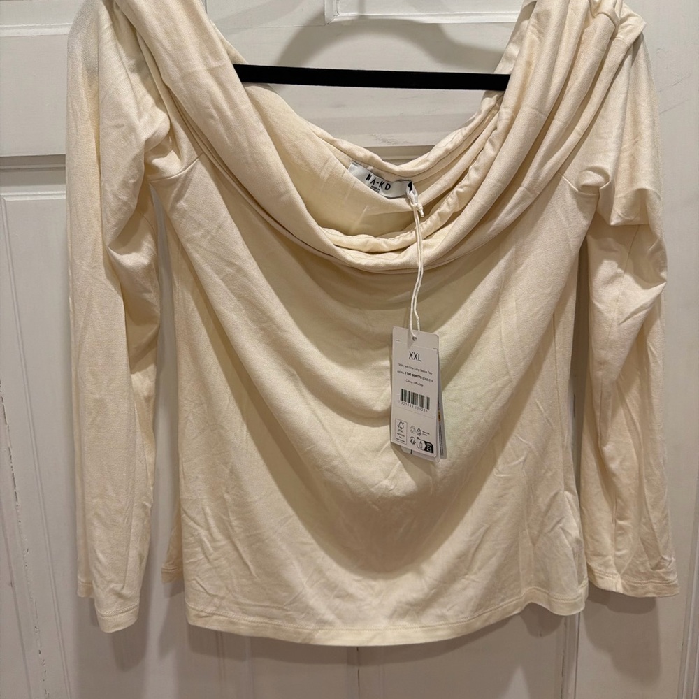 Elegant Cream Drape Neck Blouse